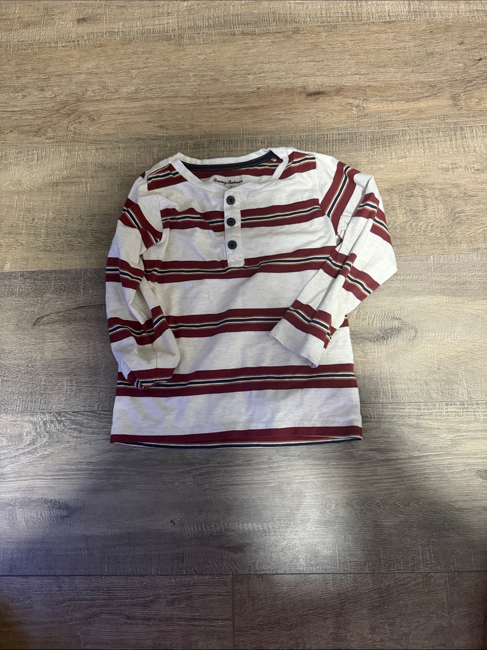 Tommy Bahama Cream and Red Striped Long Sleeve Henley Top
